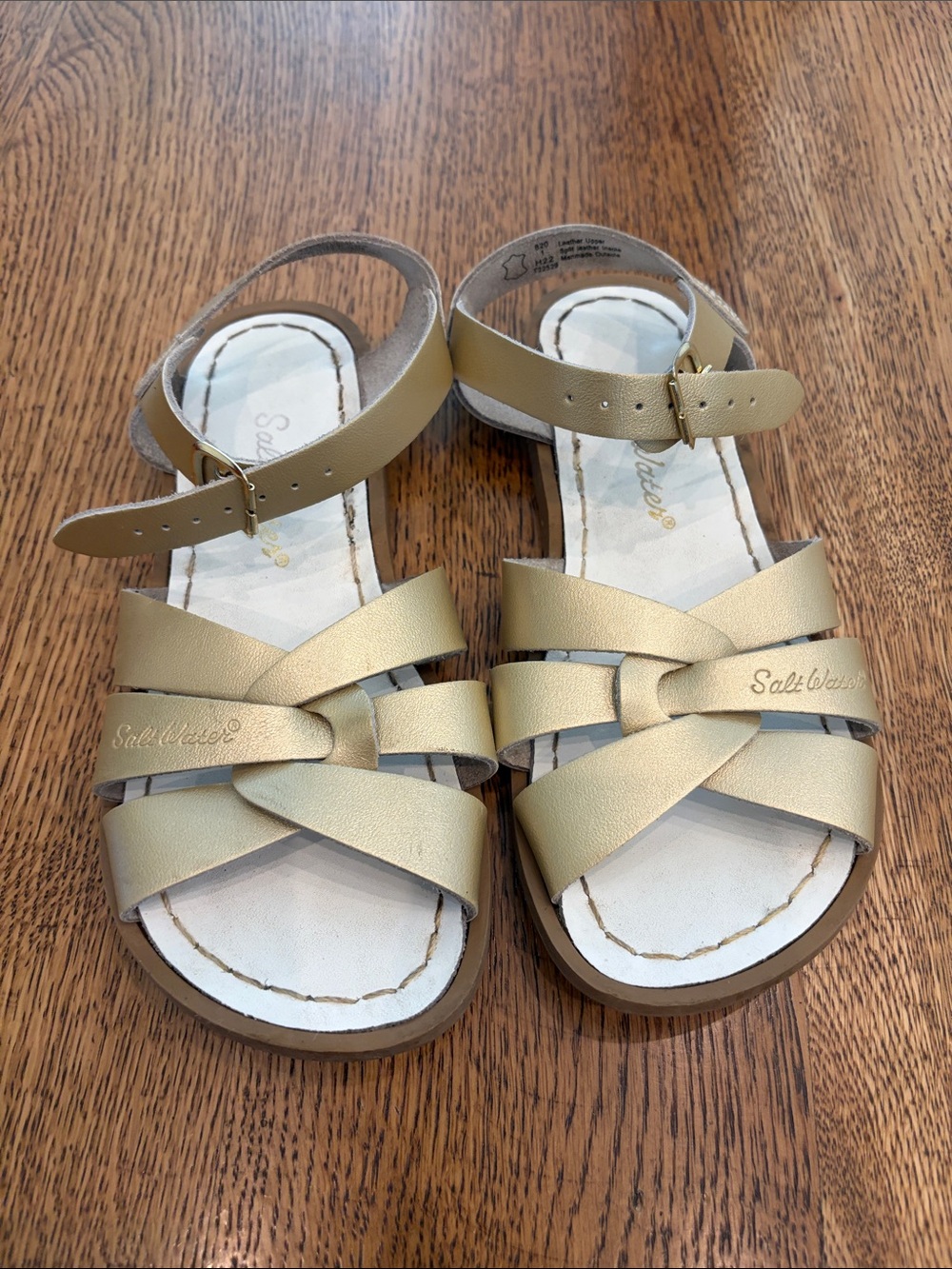 Salt Water Gold Crisscross Strap Kids Sandals with Ankle Buckle